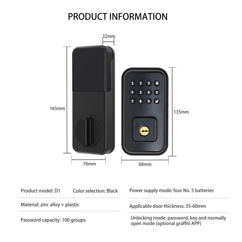 YiHESZ-데드볼트 스마트 잠금 암호 전자 자동 잠금 장치, 디지털 키리스 엔트리, 열쇠 포함