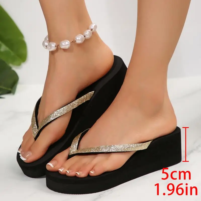 Tongs compensées confortables à plateforme pour femme, été 2026, sandales de plage à semelle épaisse et souple, rehaussantes pour femme