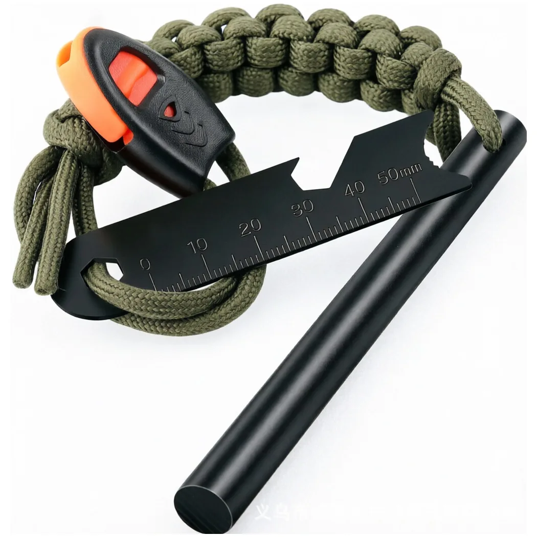 1/2pc10x100mm Large Outdoor Ferrocerium Rod / Magnesium Fire Starter with Whistle – Wilderness Survival Fire Igniter Wholesale view 2