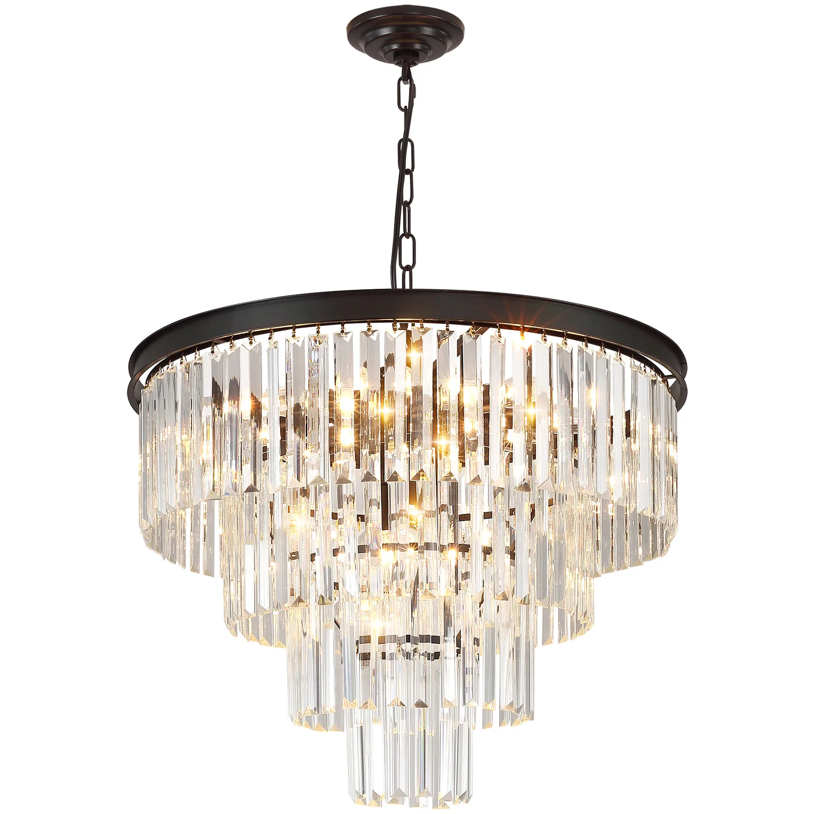 4 Tiers 11 Lights Black Crystal Chandelier,23.62x15.74 inch