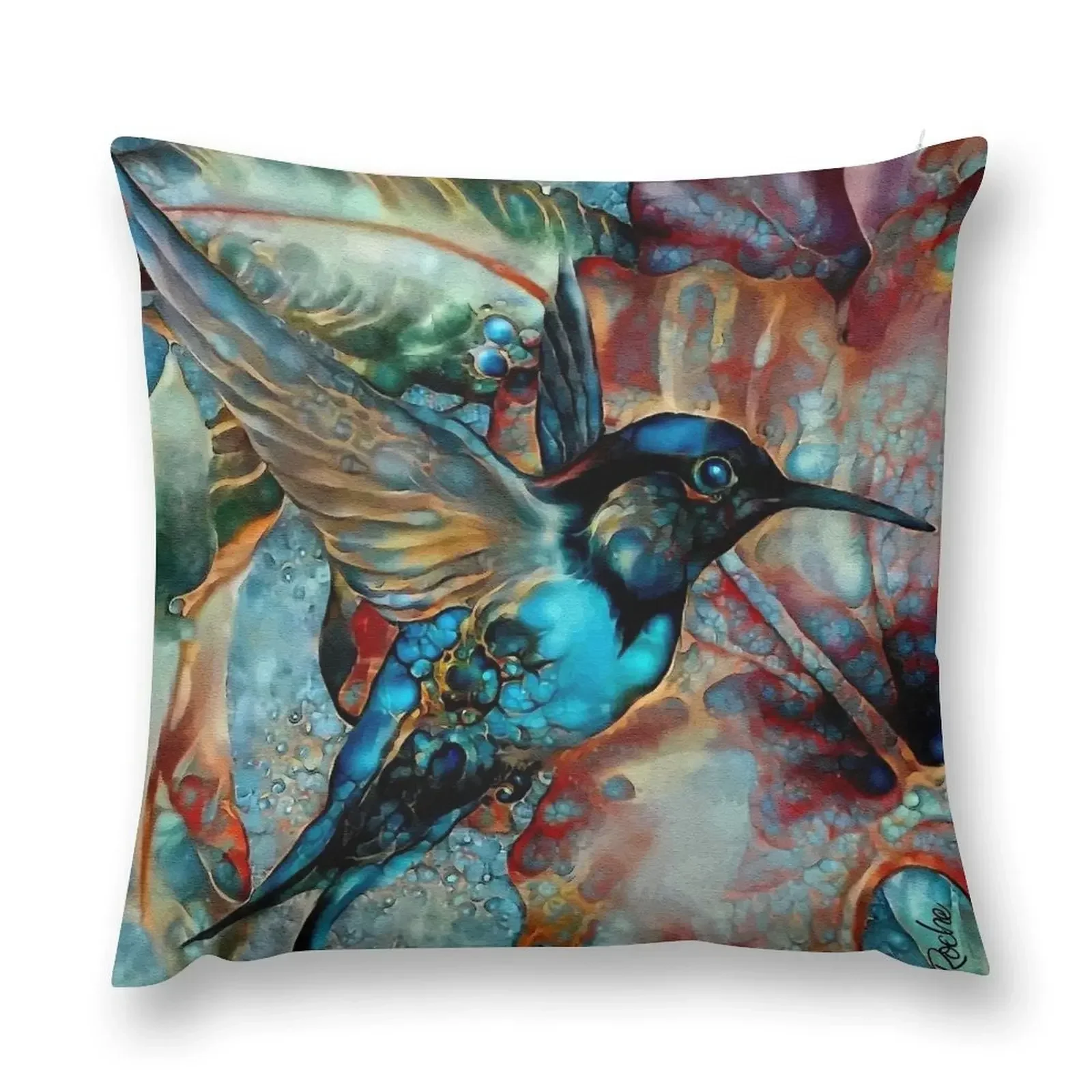 Colibri des vignes, hummingbird, colibri, lea roche paintings Throw Pillow christmas ornaments 2025 New year pillow