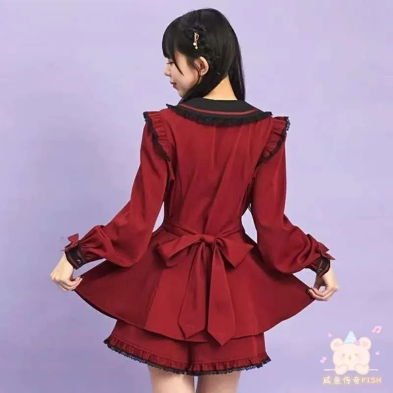 

Lolita SC Sweet Suit Autumn Striped Long Sleeve Top Vintage College Style Mass-Produced Slimming Dress and Shorts Two-Piece Set