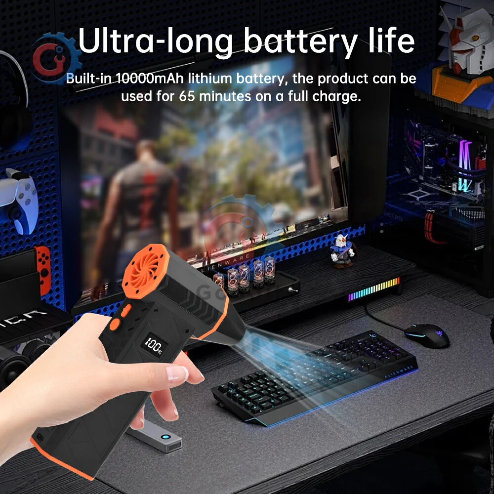 180000 RPM Violent Blower High-Speed Wireless JetBlower Dust Blowing Battery Level Display LED Lighting Handheld Air Blower Fan
