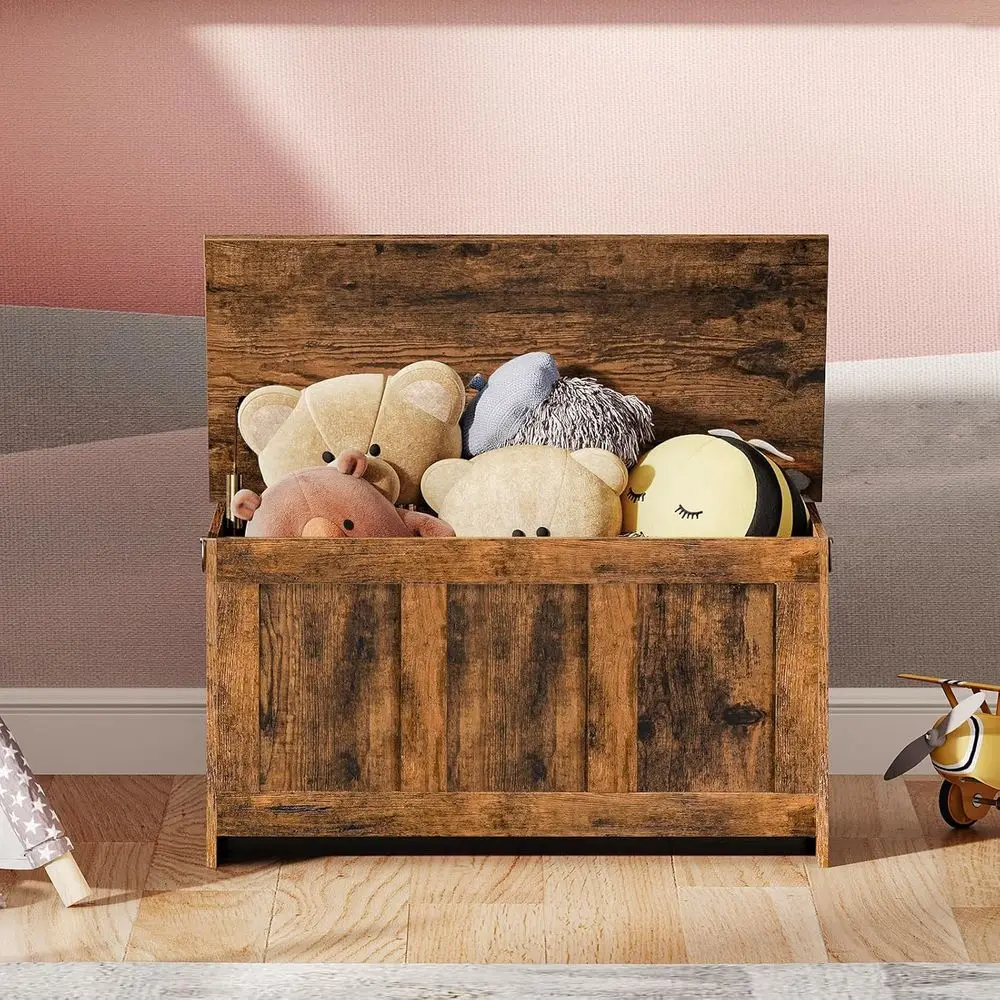 Retro Wooden Storage Chest 29.5 Toy Chest with Lift Top, Multifunctional Entryway Organizer for Living Room, Rustic Brown