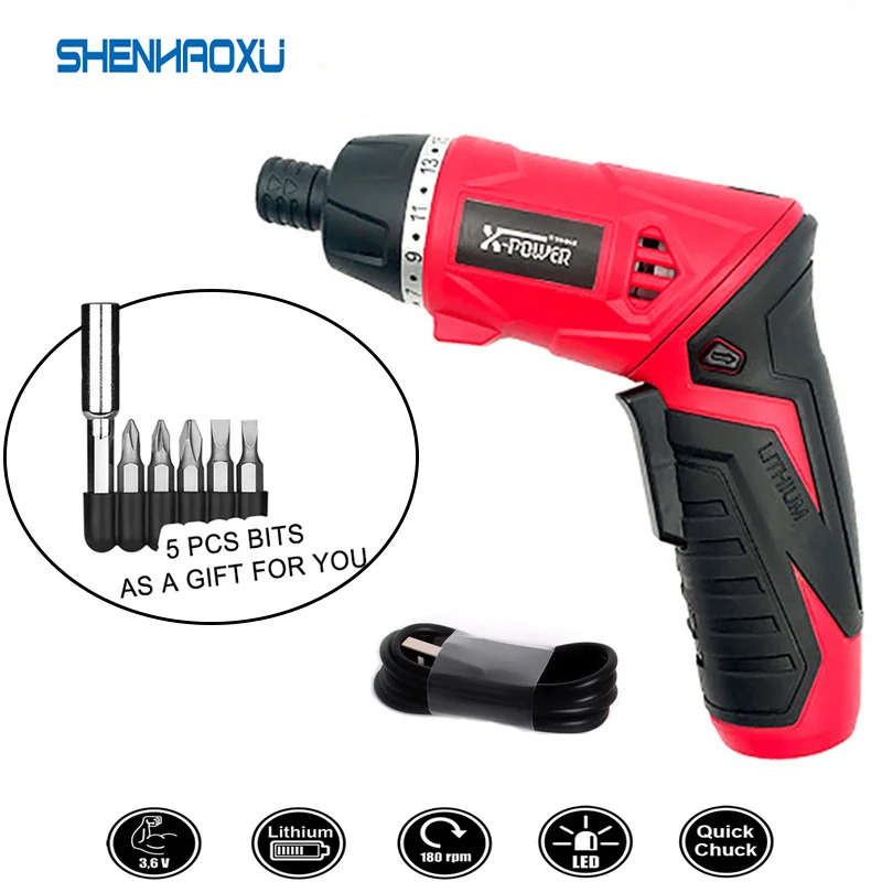 Cordless Electric Screwdriver Mini 3.6V Household Rechargeable battery Screwdriver with Twistable Handle with LED Torch home DIY