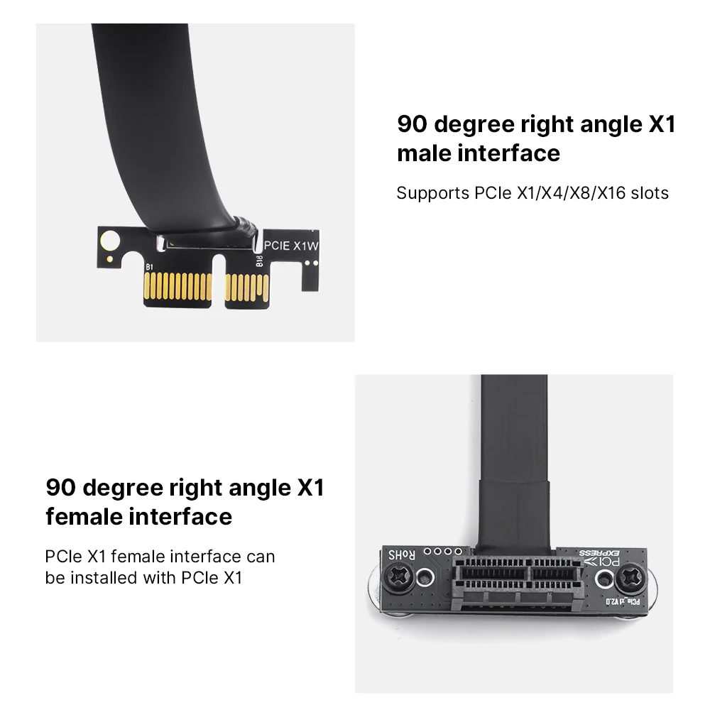 PCIE 1X To X1 Riser Cable 100MM 90 Degree Right Angle PCIE X1 Extension For PCIE WiFi Card/M.2 Adapter/USB PCIE Card