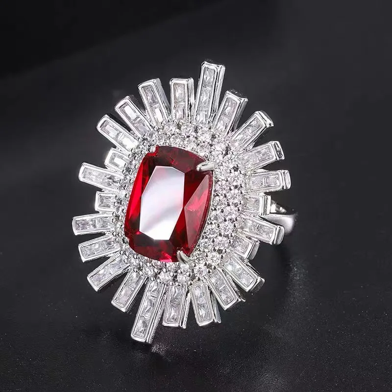 S925 silver luxury colored gemstone high-end style ring, exquisite ring for women, open style, cool and elegant, party jewelry