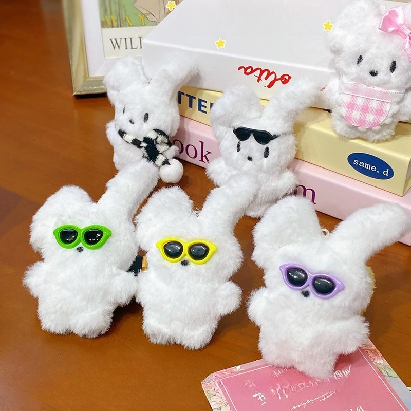 Cute Plush Wearing Glasses Folding Ears Rabbit Doll Pendant Backpack Ornaments Accessries