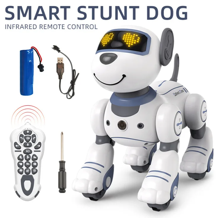 Cão robô dublê de programação inteligente infantil, animal de estimação eletrônico de brinquedo de controle remoto elétrico interativo de toque