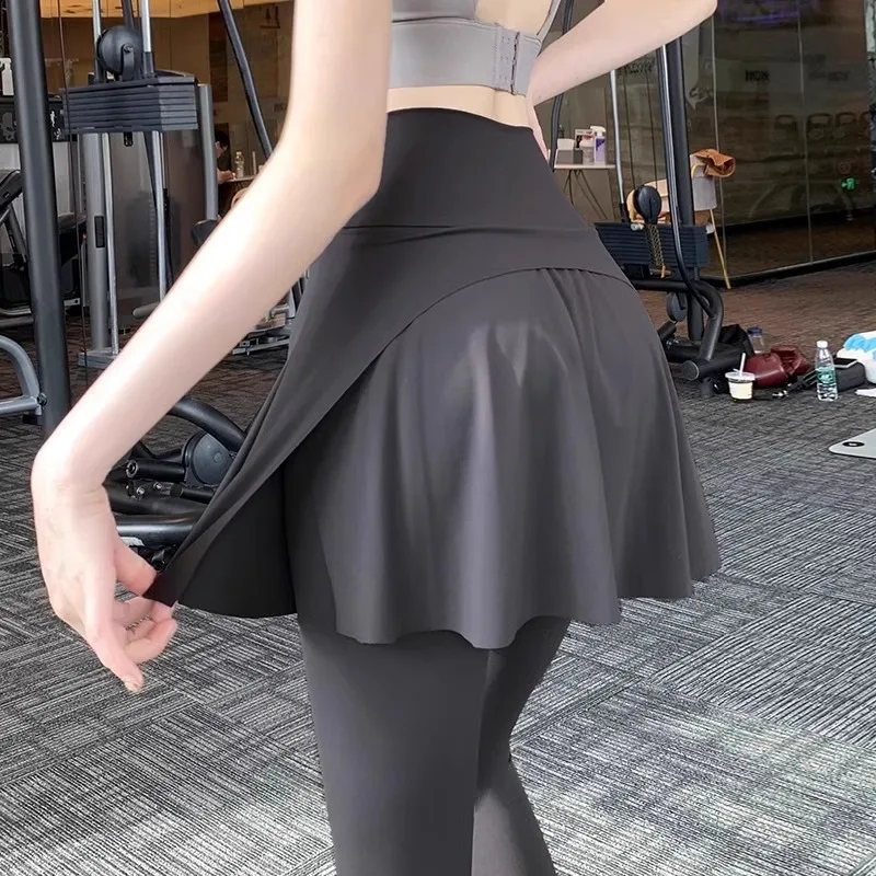상어팬츠, 페이크 투피스 스포츠팬츠, 여성용 작은 체형, 하이웨이스트, 방귀커튼, 런닝, 피트니스, 요가팬츠, 스커트,