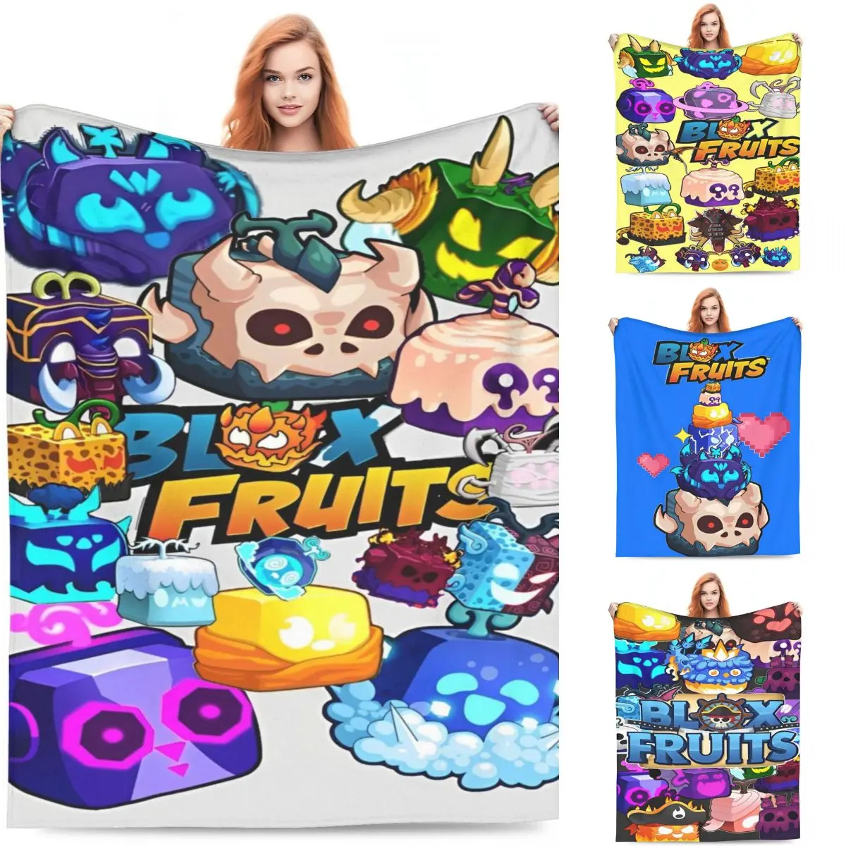 Soft Blanket Travel B-Blox Fruits Throw Blanket Cartoon Game Flannel Bedspread For Bedroom Fashion Sofa Bed Cover