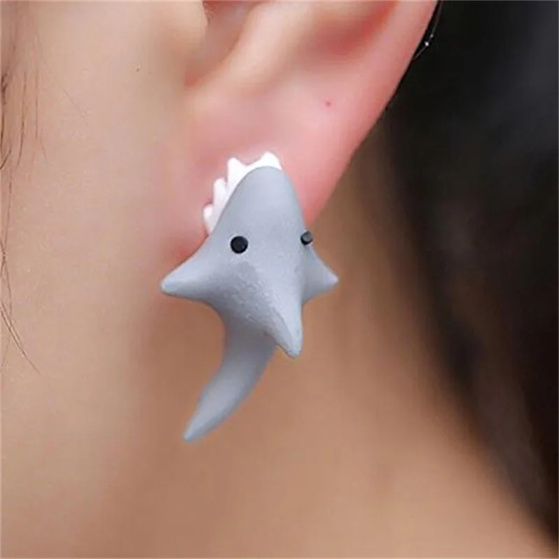 Cartoon Animal Biting Stud Earrings Women Cute Shark Dinosaur Open Mouse Resin Piercing Earring Ear Studs Girls Funny Jewerly