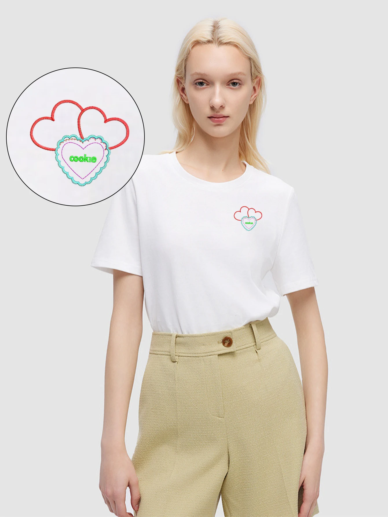 

Chic Fun Rainbow Cookie Embroidered T-shirt – Premium Men Women Embroidery Cotton Top Tees T-shirts For Daily Style