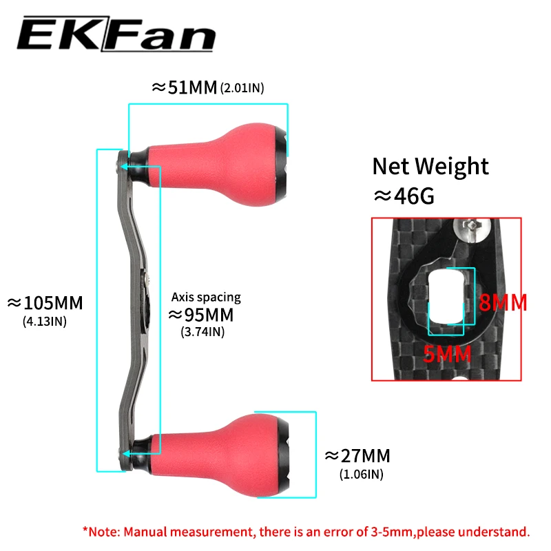 EKFan 105mm Baitcasting-Angelrollengriff für A/S/D 7*4/8*5 Loch Kohlefaser-Köderrollengriff TPE-Knopf DIY-Teile Zubehör – Detail 9