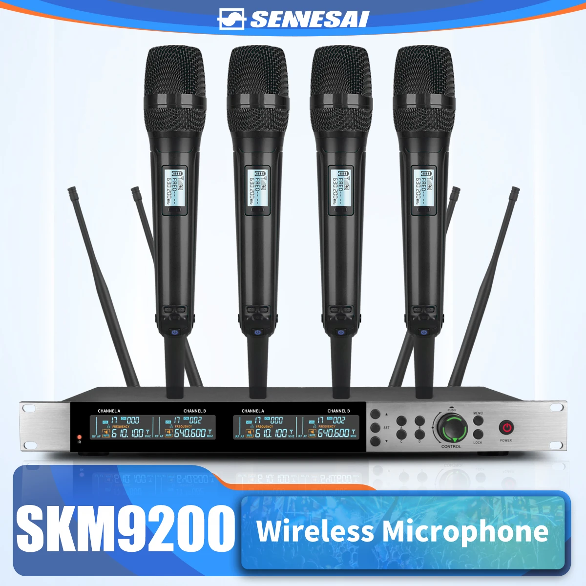 

SKM9200/9000 Wireless Microphone (Whole Metal) 4 Channels UHF Professional Mic Dynamic Handheld For Party Karaoke Church Stage