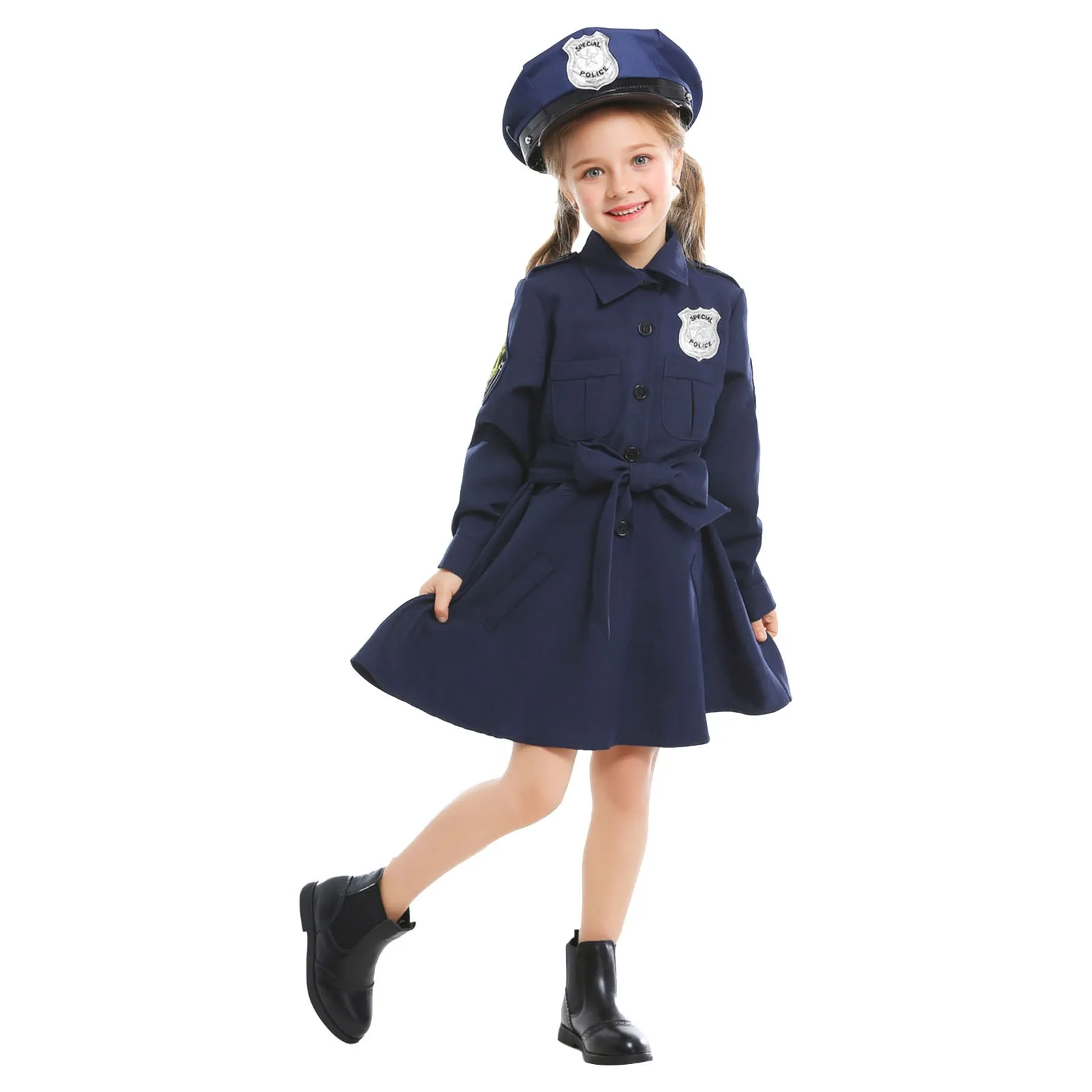 Child Girls Officer Cop Cosplay Costume Kids Cop For Girls Halloween Costume Suits Easter Clothes Outfits For Girls 3-11 Years