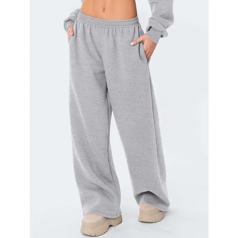 Women's wide leg casual pants are warm and comfortable. Winter solid color casual pants are loose fit