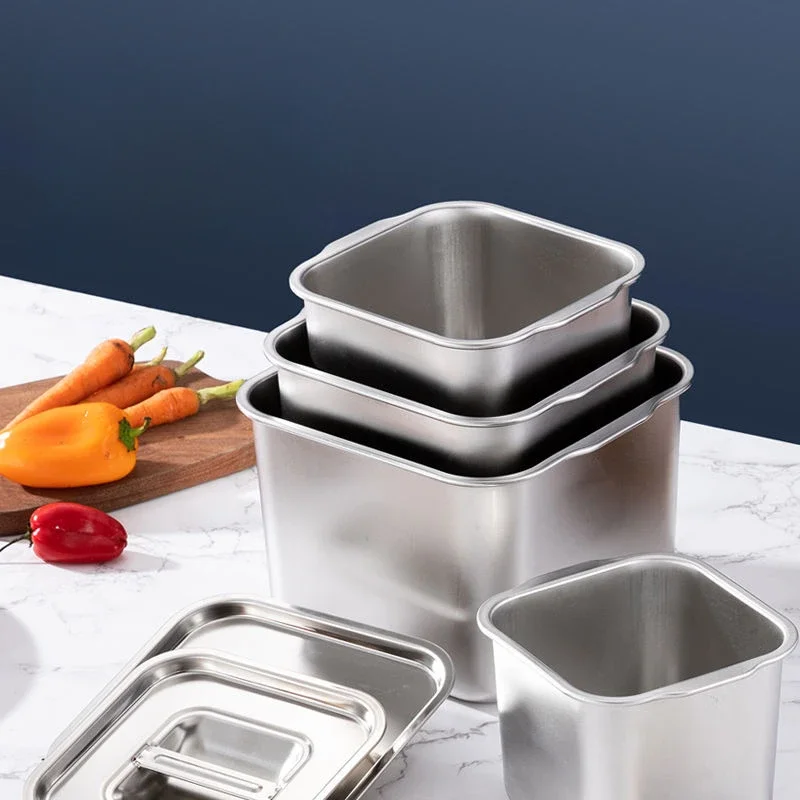 Deepened Square Flavor Cup, Household Storage, Stainless Steel Box, Seasoning Pot with Lid, Storage Boxes, Seasoning Tank