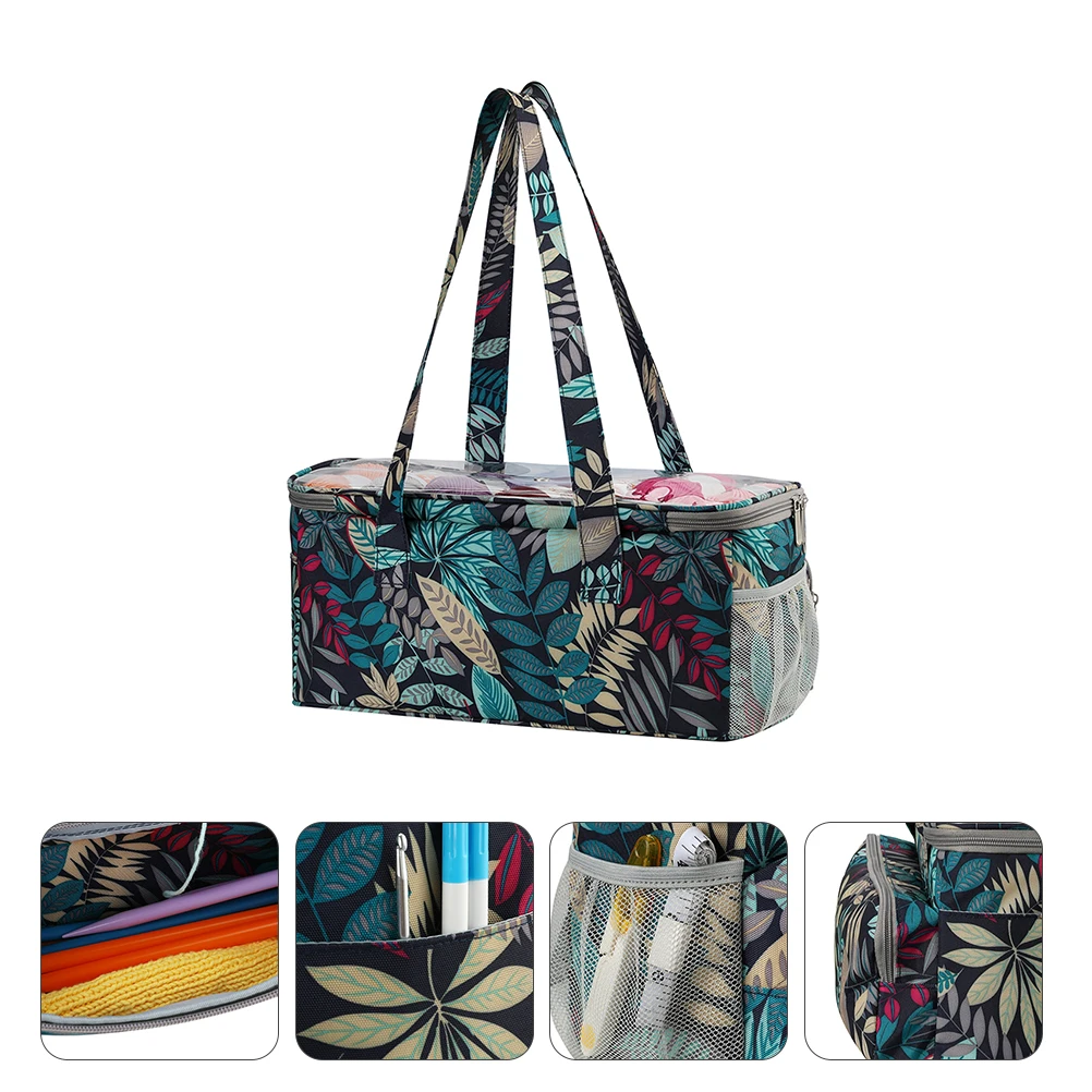 

Leaf Handbag Yarn Storage Bag 600D Oxford Wear Resistant Portable Knitting Tool Organizer Multi Pockets Sewing Storage Solution