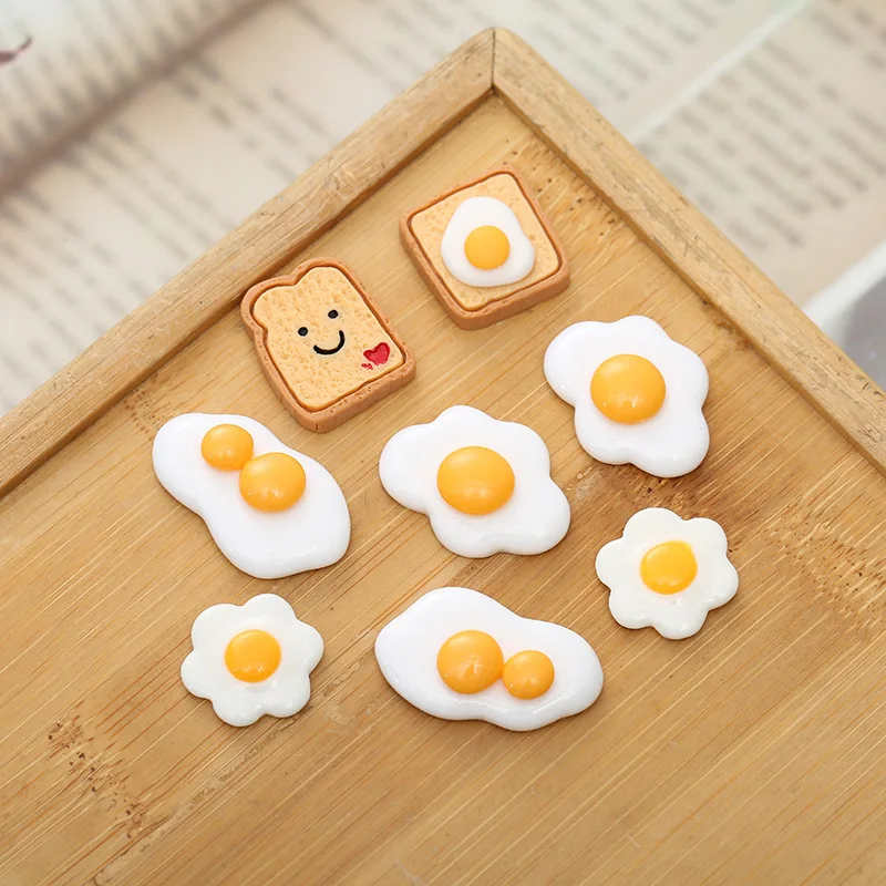 10pcs Poached Egg Sandwich Food Series Diy Materials Mobile Phone Case Children Accessories Resin Drop Glue Handmade Charms