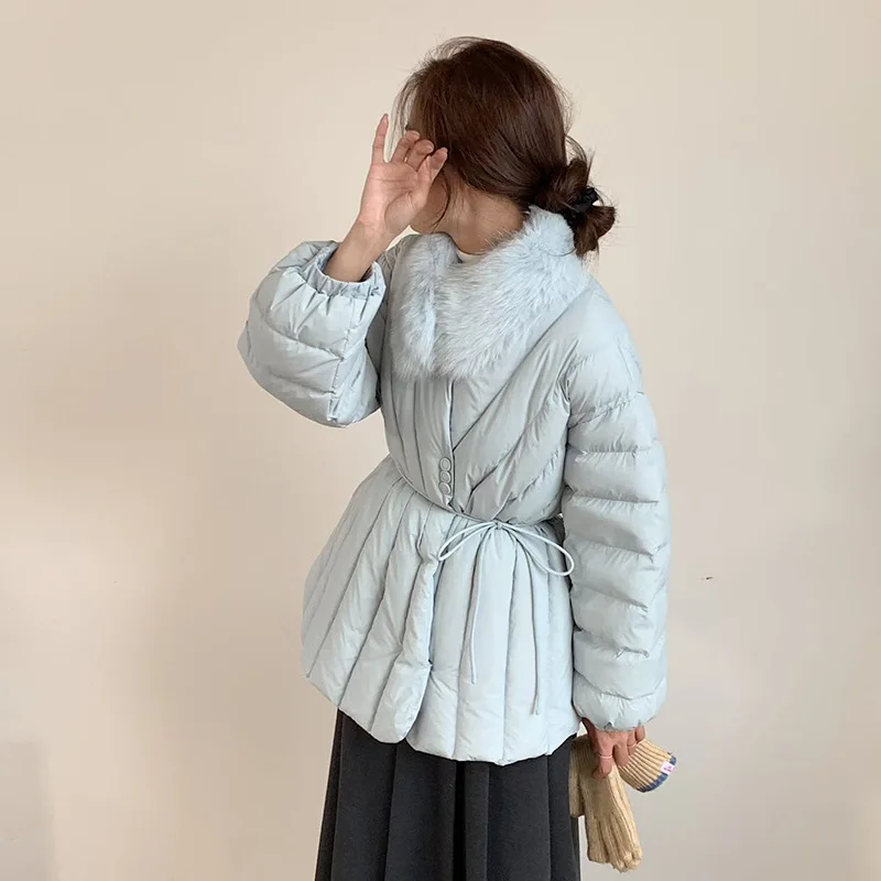 Real Fox Fur Snow Parka Medium-length Down Jacket for Women Winter Fashion Sweet and Thickened Waist-cinching Slim-fit Coat