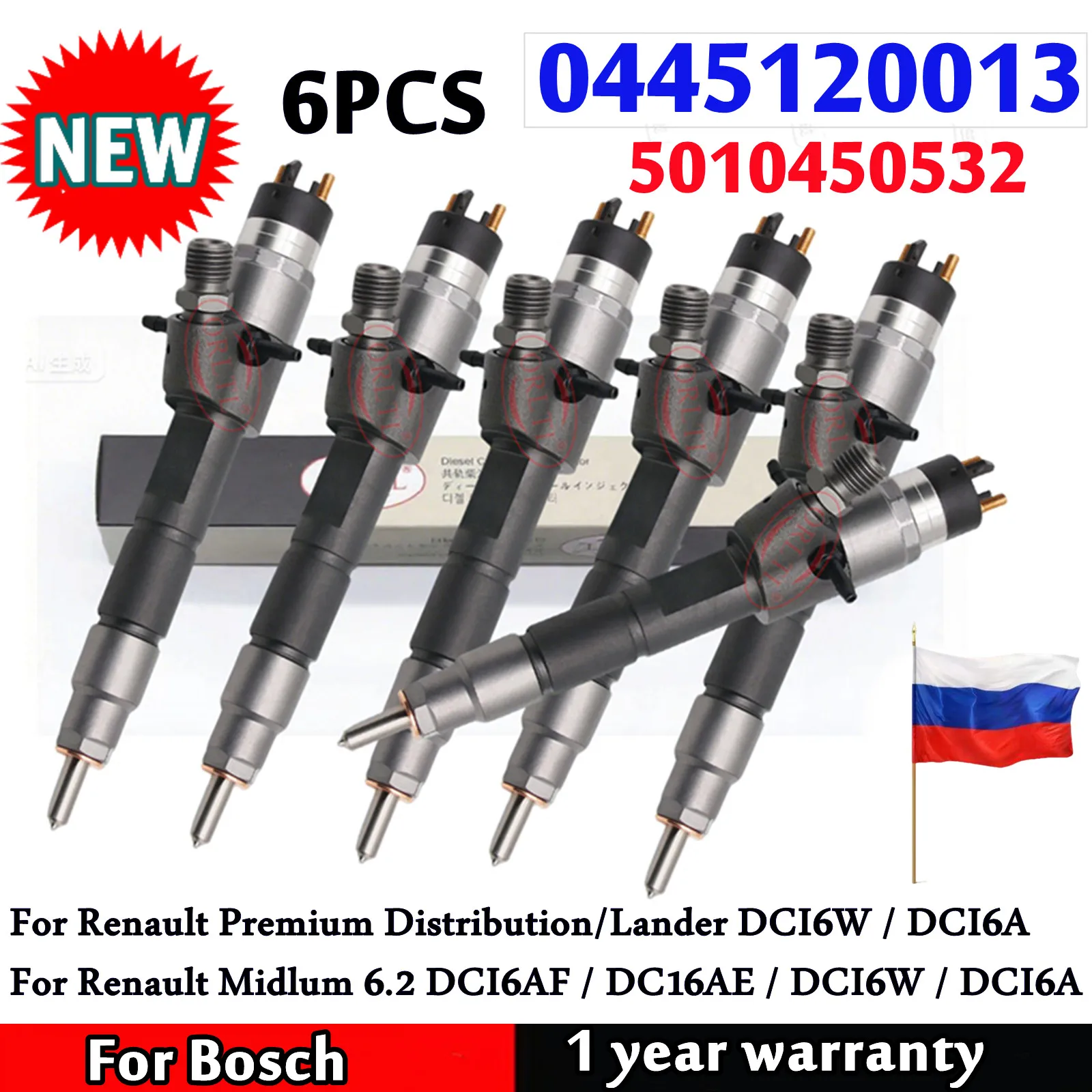 

6 шт. 0445120013 5010450532 Дизельная топливная форсунка 0 445 120 013 для Renault Midlum / Premium Midlum 0986435525