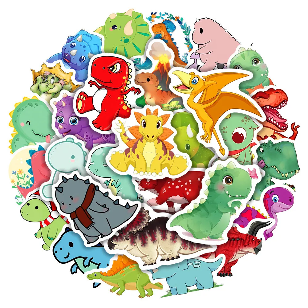 50pcs Cute Dinosaur Stickers Stationery Notebook Scrapbook Phone Pad Cartoon Waterproof Decals for Kids Children Classic Fun Toy