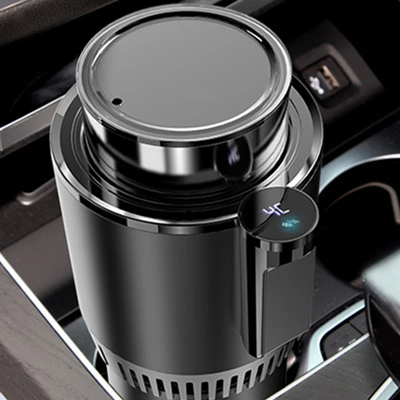 12V Car Office 2 in 1 Heating Cooling Cup Warmer Cooler Cup Smart Digital Display Mug Drinks Holders Black