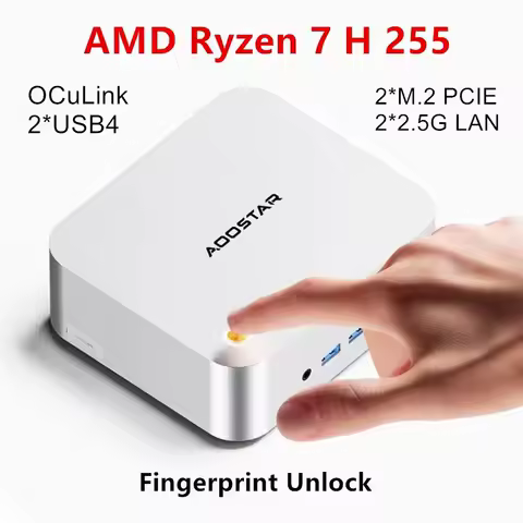 Aoostar MACO Mini PC Gamer AMD Ryzen 7 H 255 Fingerprint OCuLink 2*USB4 2*NVMe 2*2.5G LAN Windows 11 WiFi6 Desktop NUC Computer