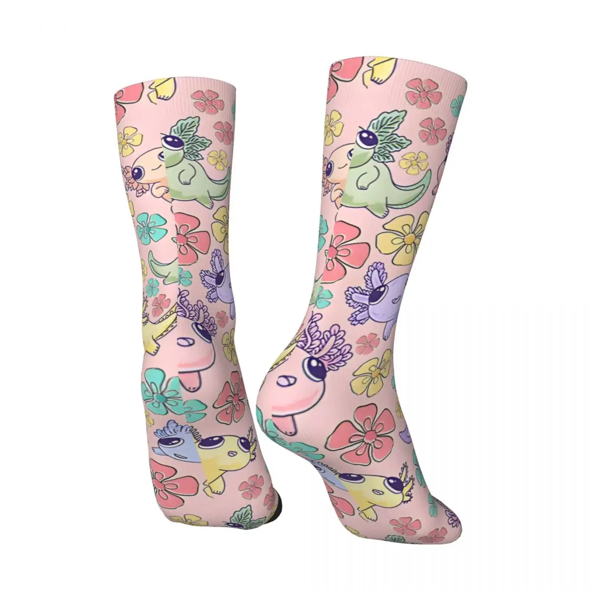 Kawaii Flower Axolotl Pattern - Axolotl Men's Socks Vintage Harajuku Street Style Novelty Seamless Crew Sock