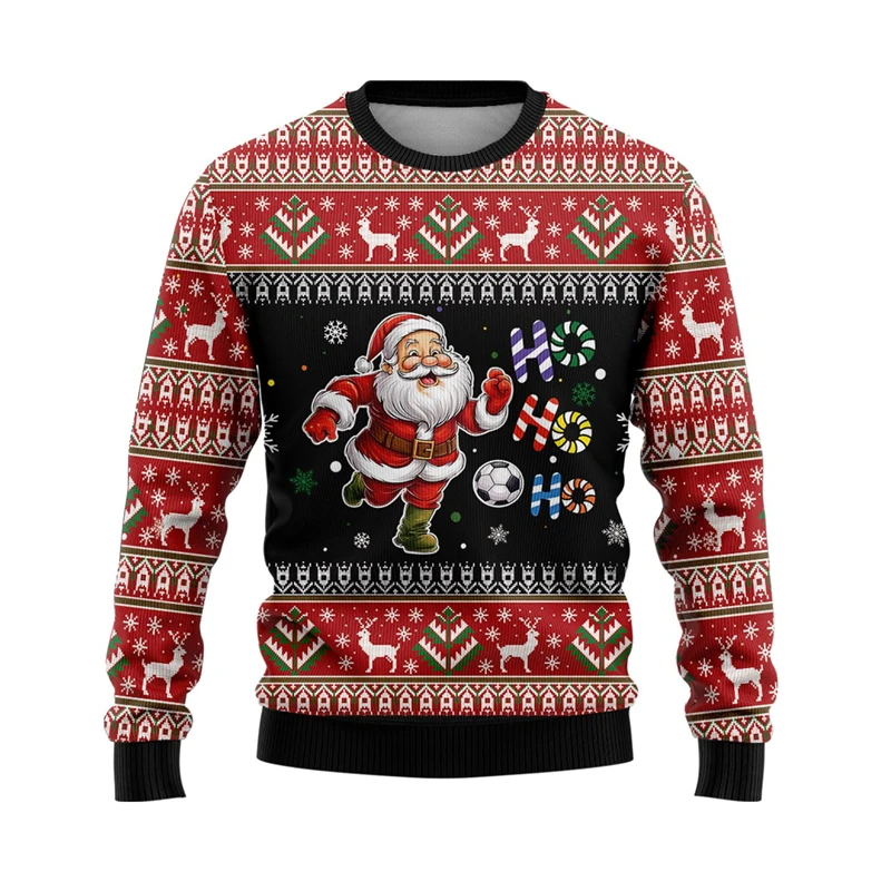 

2025 New Santa Claus Sport Graphic Sweatshirts Christmas Football Tennis Skiing Ugly Sweater Cute Boy Pullovers Xmas Unisex Tops
