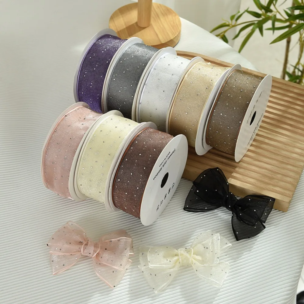 4CM Silver Dots Organza Gauze Packaging Ribbon Tape Flower Gift Box Wrap Bow DIY Wedding Christmas Party Decoration