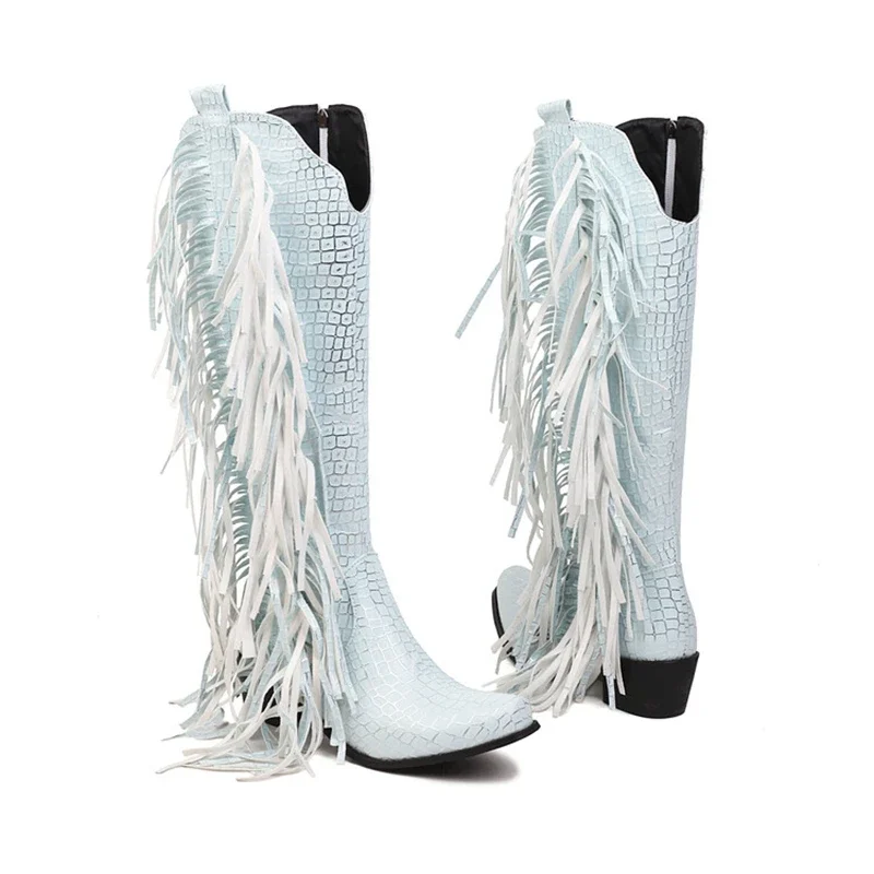 QPLYXCO Botas De Mujer Knee High Boots Women Sexy Fashion Tassel High Heels zip Knight Boots platform Shoes Plus Size 48 K25- 5