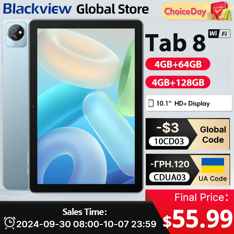 تابلت Blackview Tab 8 WIFI مقاس 10.1 بوصة HD + شاشة عرض بطارية 6580 مللي أمبير في الساعة 4 جيجابايت 128 جيجابايت أندرويد 12 WiFi6 شاشة تعمل باللمس لوحة مكبر صوت مزدوجة