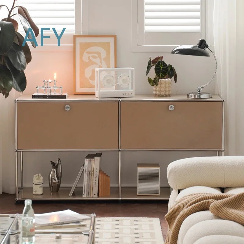 Vintage Modular Cabinet for Stainless Steel Dining Room Sideboard TV Stand Modern Minimalist Storage Chest Unit All in One