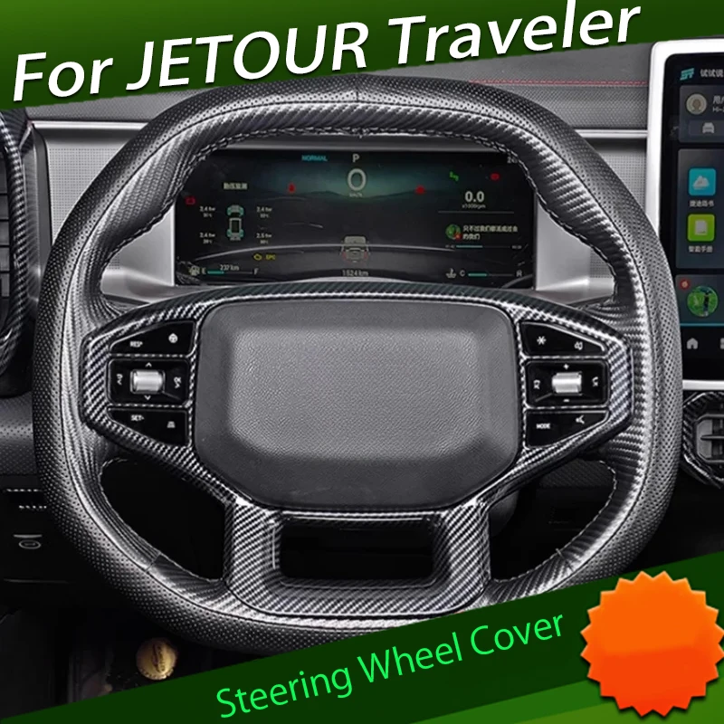 Hand-stitched Carbon Fiber Leather Steering Wheel Cover Fit for JETOUR Traveler T2 2023 Modified Leather Steering Wheel Cover