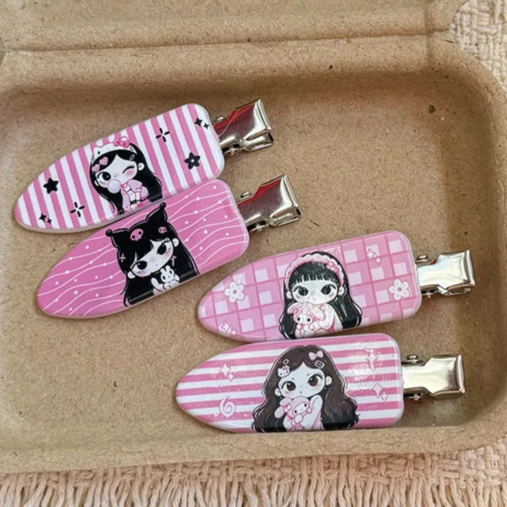 4Pcs Cartoon Girl Hair Clips Cute Pink Black Y2K Acrylic Barrettes Anime Bangs Side Clips Kawaii Seamless Hairpin for Women Gift