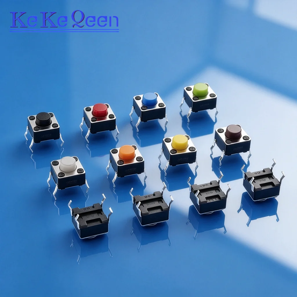 100Pcs 6*6*5mm Through Hole Micro Push Button Tactile Tact Electronic Switch Brown Blue Black Red Orange Green Yellow White