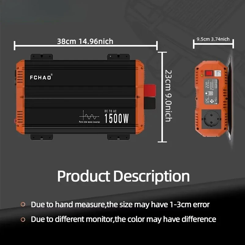 1500W Pure Sine Wave Inverter: 3000W Peak Power, 12V to 220V with Remote Controller for Home,RVs