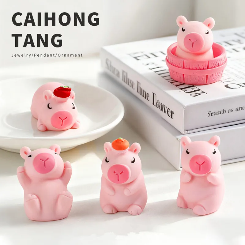 

Adorable 3D Pink Capybara Figurine Decor, Creative DIY Keychain Pendant Making Materials