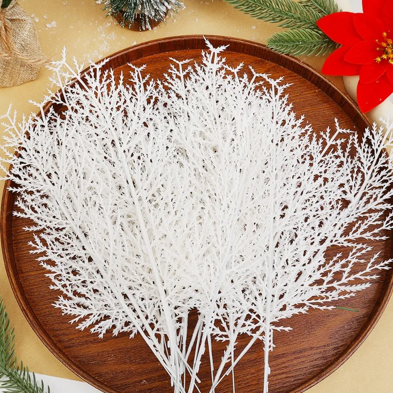 Christmas Artificial Pine Needles Branches White Fake Pine Needles Branches Plants Party Wreath DIY New Year Gifts Table Decor images - 6