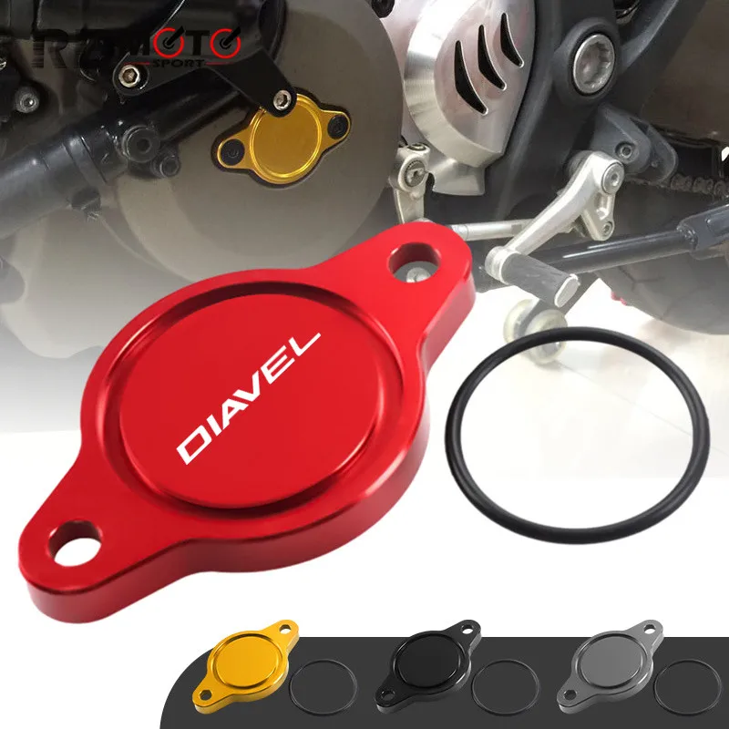 High Quality For Diavel AMG Carbon Cromo Strada White Stripe Motorcycle Accessories CNC Engine Oil Filter Cover Cap Protector