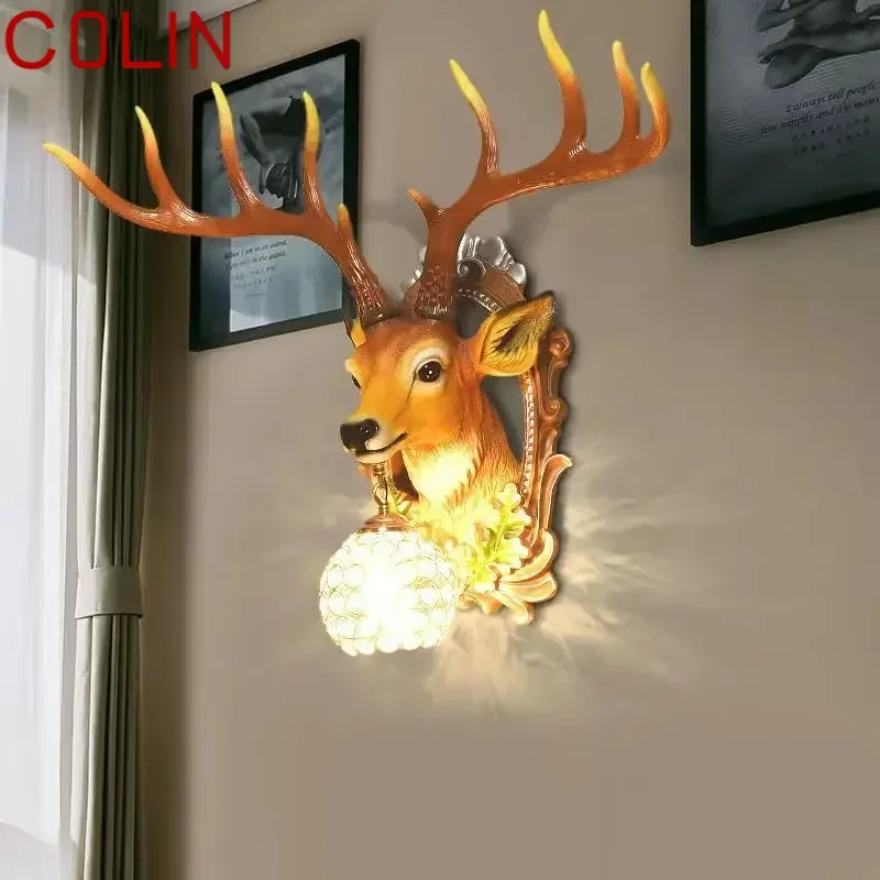 COLIN Contemporary Deer Wall Lamp LED Indoor Creative Lifelike Resin Sconce Light For Decor Home Living Room Bedroom