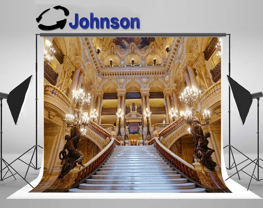 

JOHNSON Gold Paris Opera Palace Frescoes And Architectural Staircase Light backgrounds Computer print party backdrop