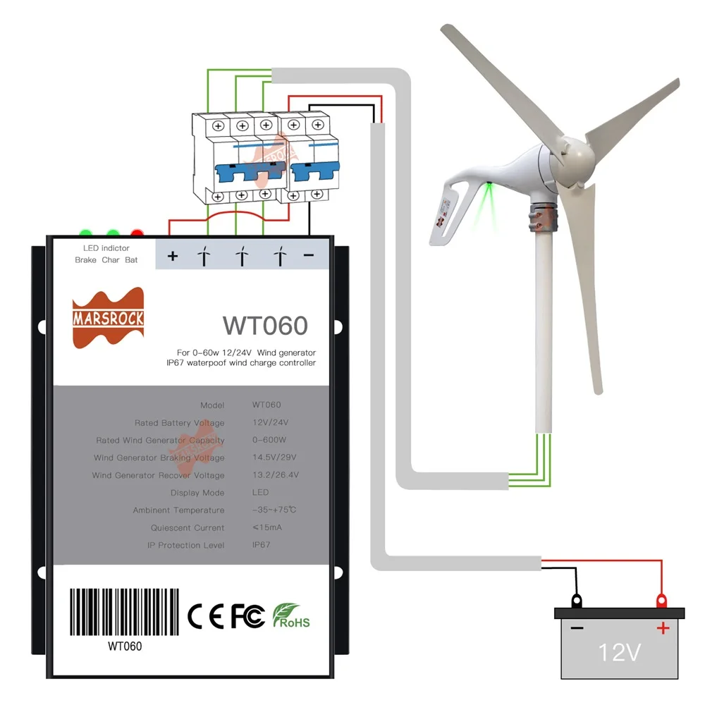 400W 12V 24V Horizontal Wind Turbine Generator Wind Turbine Generator With LED Indicator Controller Small Mini Windmill Turbine