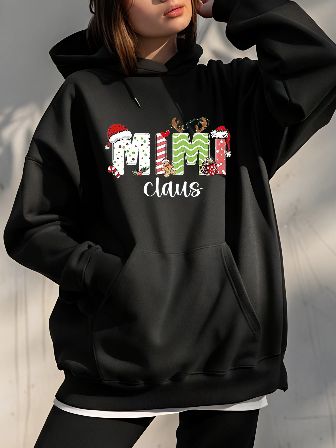 

Толстовка с рождественским принтом и праздничными деталями для женщин, повседневная одежда, праздничный наряд