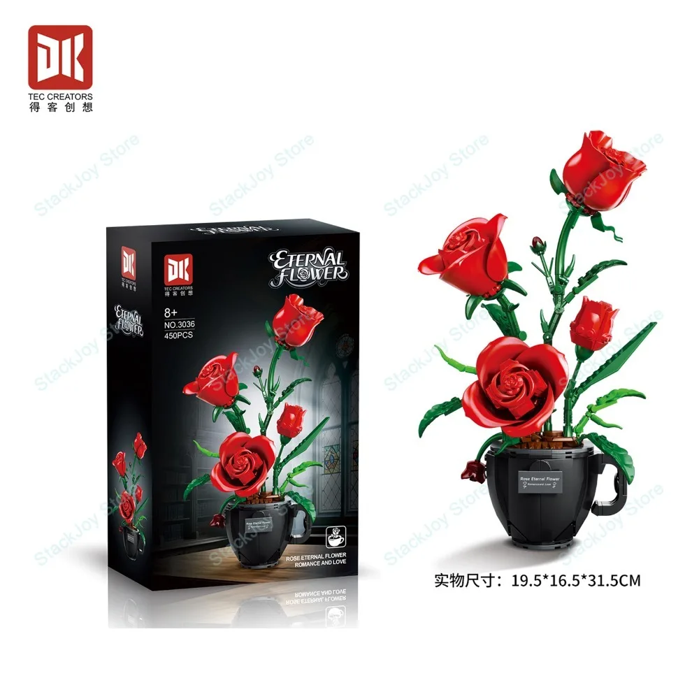 

DK3036 450pcs Coffee Cup Flower Pot Building Kit DIY Rose Succulent Potted Plant Model for Home Desk Decor Kids Toys Xmas Gifts