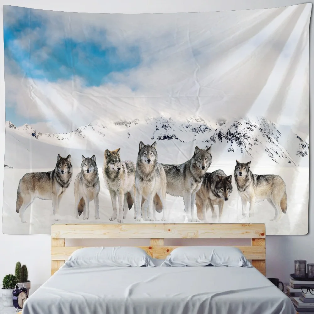 Wolf Art Tapestry Wall Hanging Fantasy Starry Sky Home Wall Decoration Animal Cloth Cartoon Fantasy Bohemian Room Art Decoration