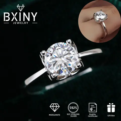 BXINY GRA 인증 모이사나이트 반지 – 925 스털링 실버 D컬러 랩 다이아몬드 솔리테어 웨딩 밴드, 여성용 럭셔리 선물 주얼리