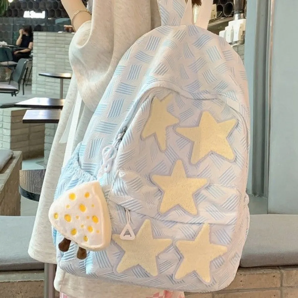 Light nylon cloth lovely student schoolbag collision color five-pointed star large capacity waterproof women's travel backpack